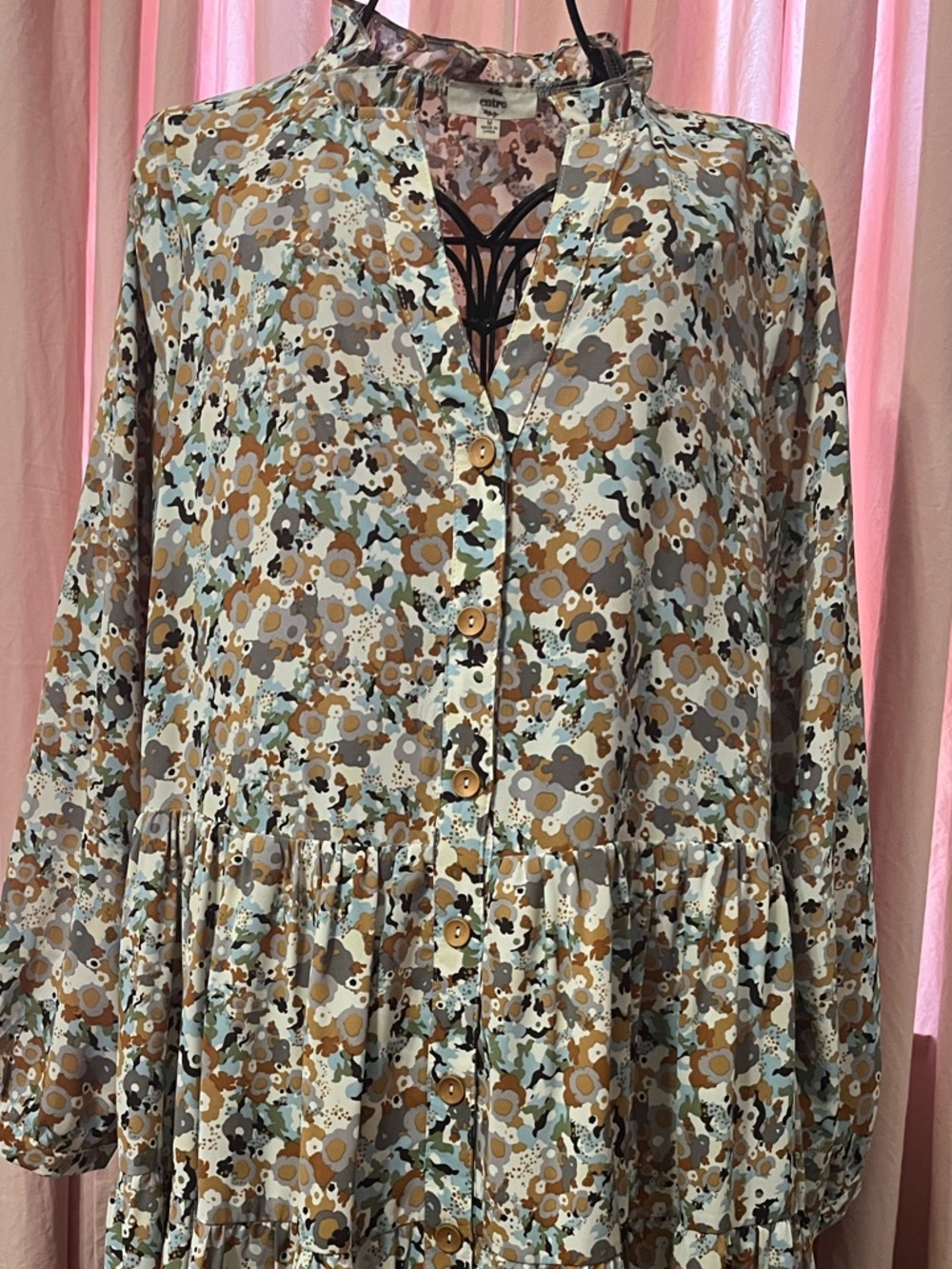 entro Floral Print Dress in Brown, Tan, Cream, Blue